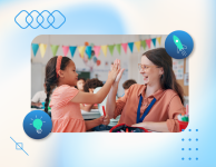 Criança e professora ilustrando o dia das crianças