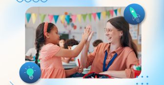 Criança e professora ilustrando o dia das crianças