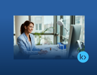 Mulher usando um computador em uma sala iluminada